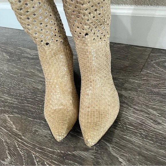 Gianni Barbato Beige Leather Braided Western Boots - Picture 5 of 12
